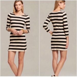 Theory Cream and Black Striped Dress Size Small The Onita Dress Women's 3/4 Slee